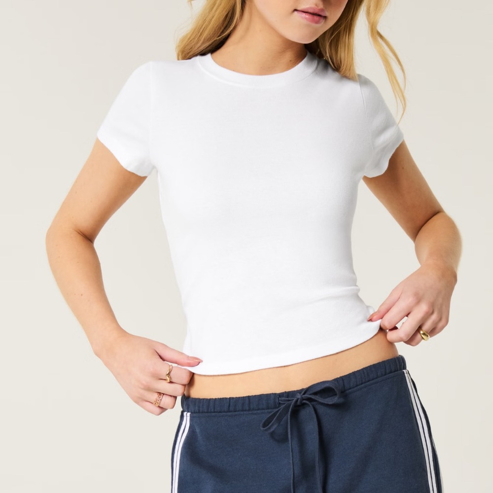 Hollister White Fitted Crop T-Shirt